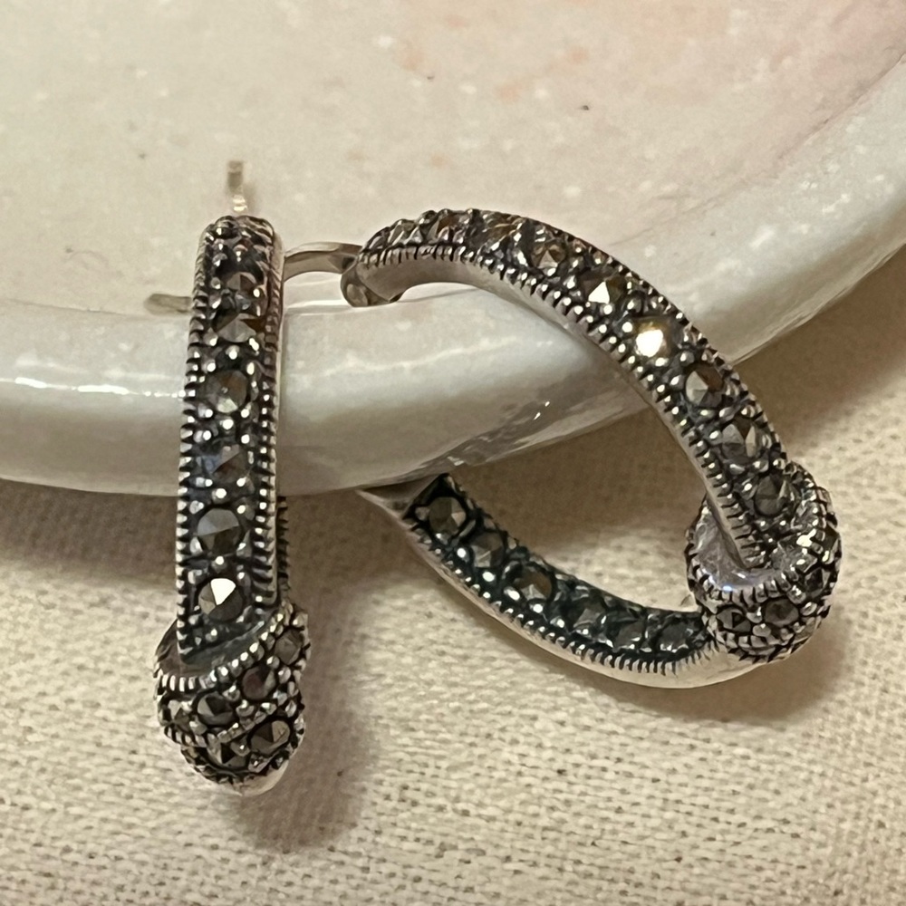 Sterling Silver Marcasite Hoop Earrings